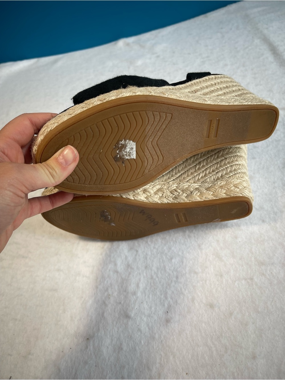 TOMS Black Canvas Espadrille Wedge Sandals Ankle Strap Women’s 7.5 - Picture 8 of 12